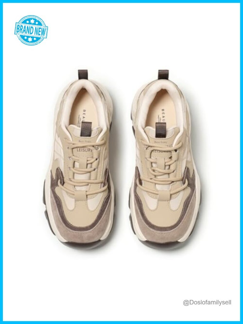Chunky Sneakers Pigskin Air Mesh Lace-Up Dad Shoes Women